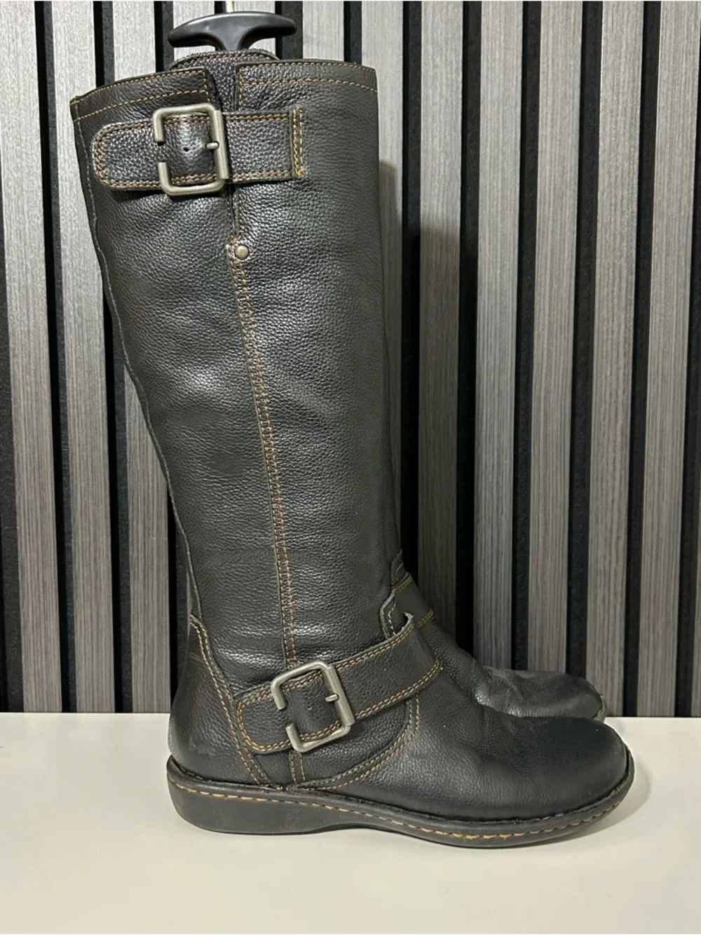 Born riding tall knee high black leather boots